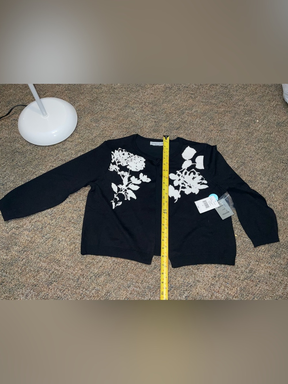 DANNY & Nicole Black Floral intarsia Crewneck light sweater SHRUG NWT szM